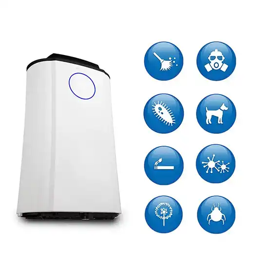 Clean Air Optima CA-707 Smart luchtontvochtiger met de belangrijkste functies in pictogrammen