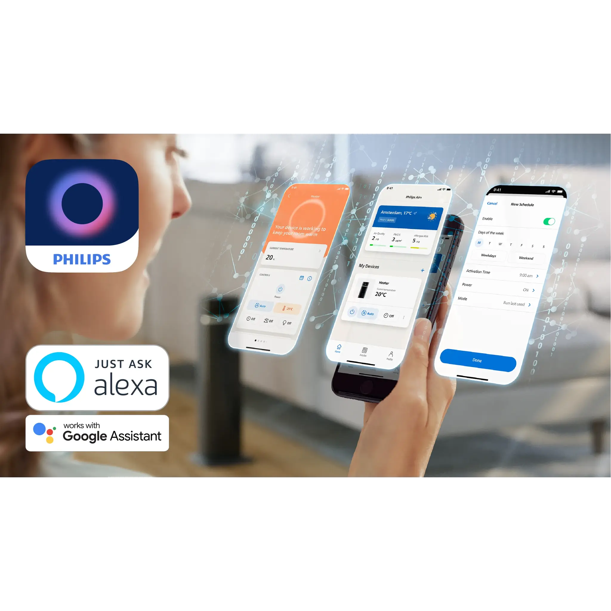 Philips Air+ app voor de ventilatorkachel 5000 met koppeling naar spraakassistenten zoals Alexa